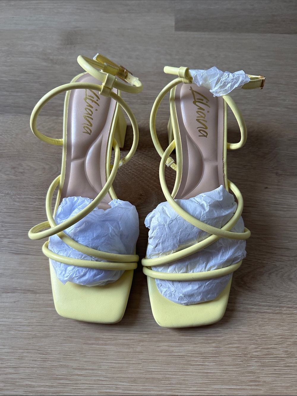 Liliana Pastel Yellow Strappy Block Heel Sandals